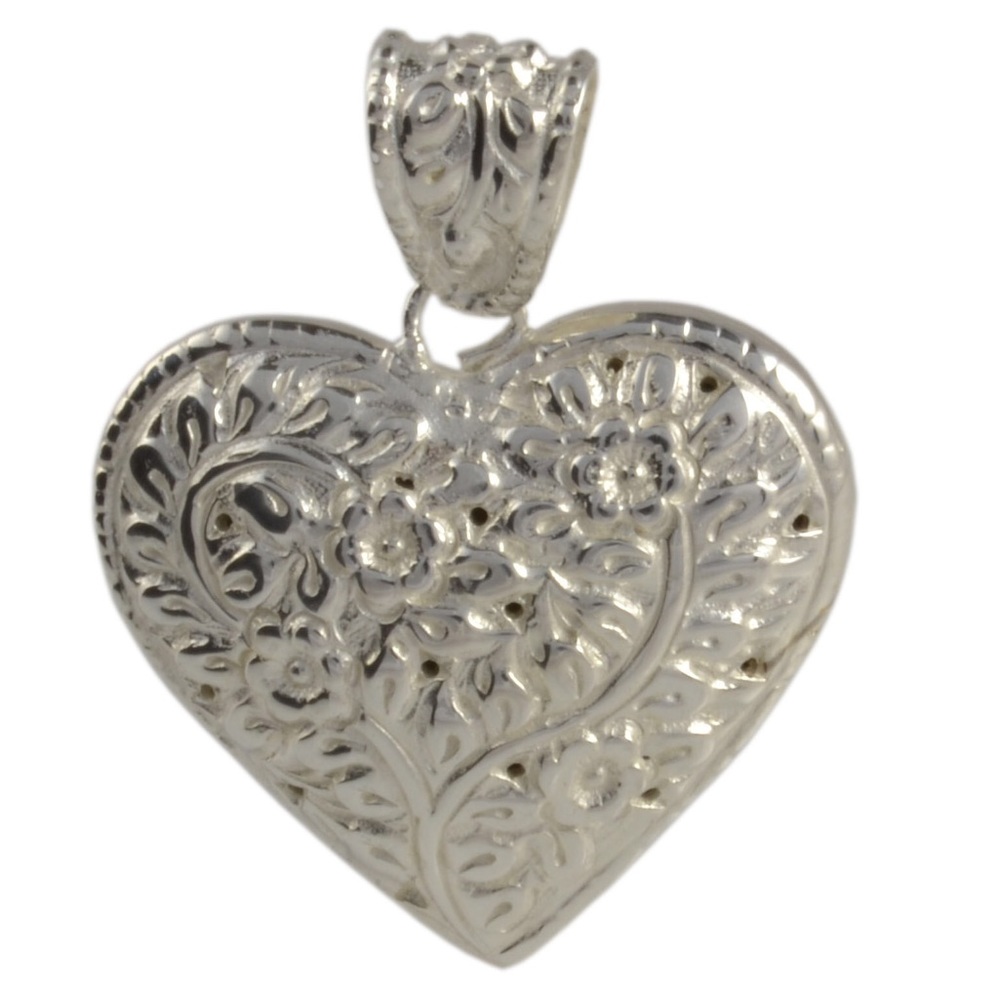 Sterling Silver Floral Etched Heart